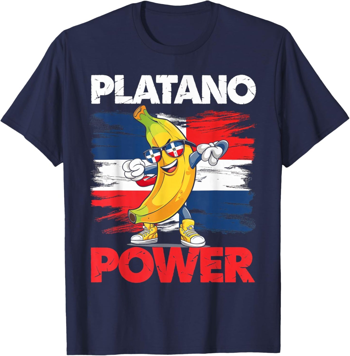 Platano Power Dominican Republic Banana Pride Flag T-Shirt - T-Shirt | Navy