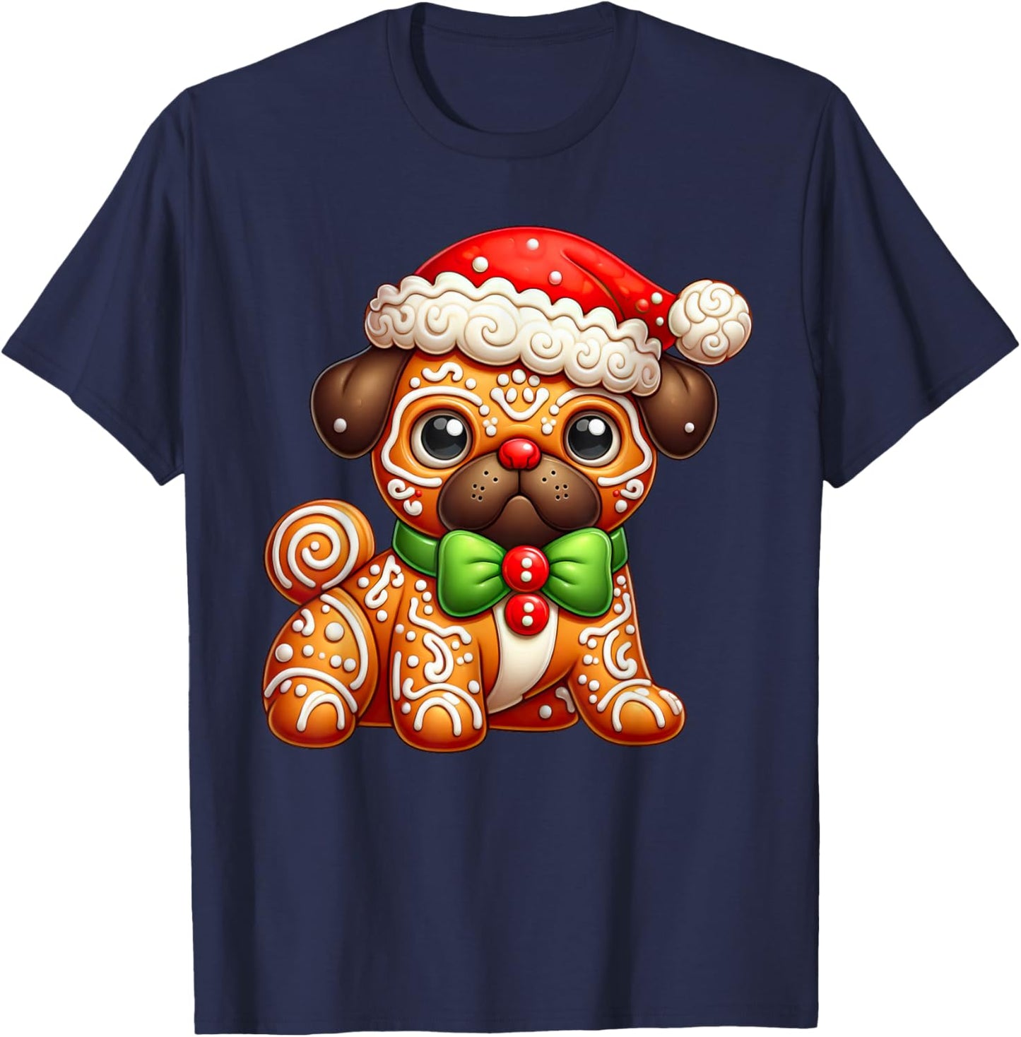 Funny Gingerbread Man Pug Christmas Kids T-Shirt - T-Shirt | Navy