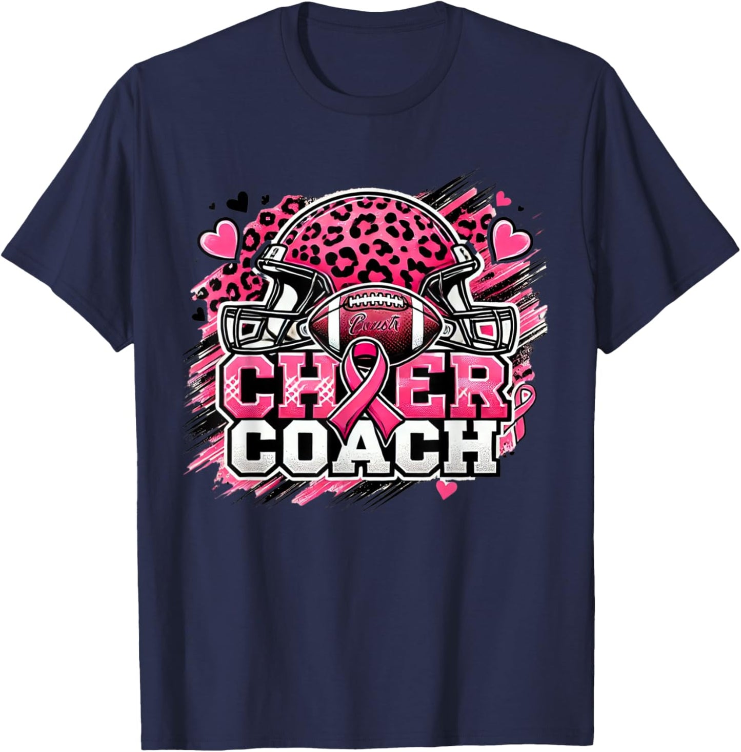 Cheer Coach Football Breast Cancer Awareness Day T-Shirt - T-Shirt | Navy
