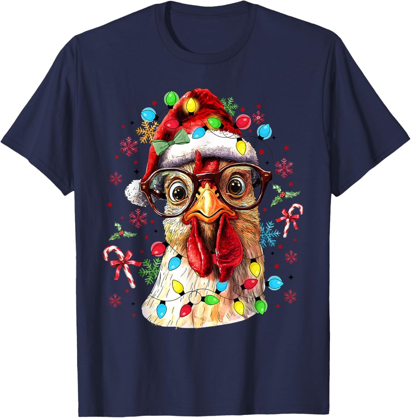 Christmas Lights Chicken Santa Funny Xmas Tree Chicken T-Shirt - T-Shirt | Navy
