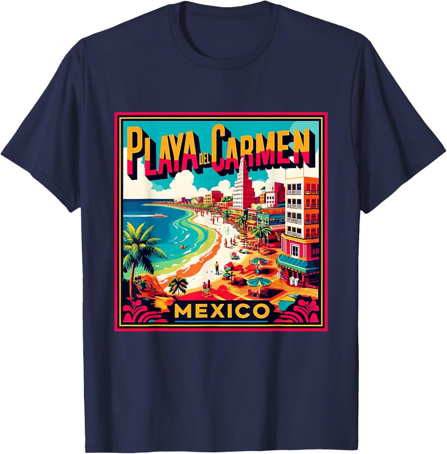 Playa Del Carmen Mexico Shirt Family Trip Retro Beach City T-Shirt - T-Shirt | Navy