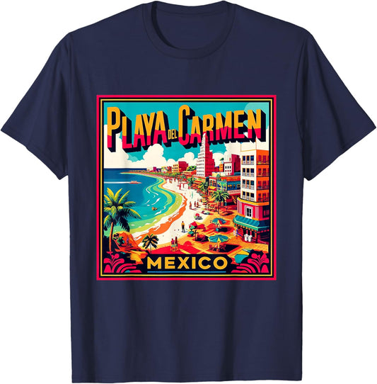 Playa Del Carmen Mexico Shirt Family Trip Retro Beach City T-Shirt - T-Shirt | Navy