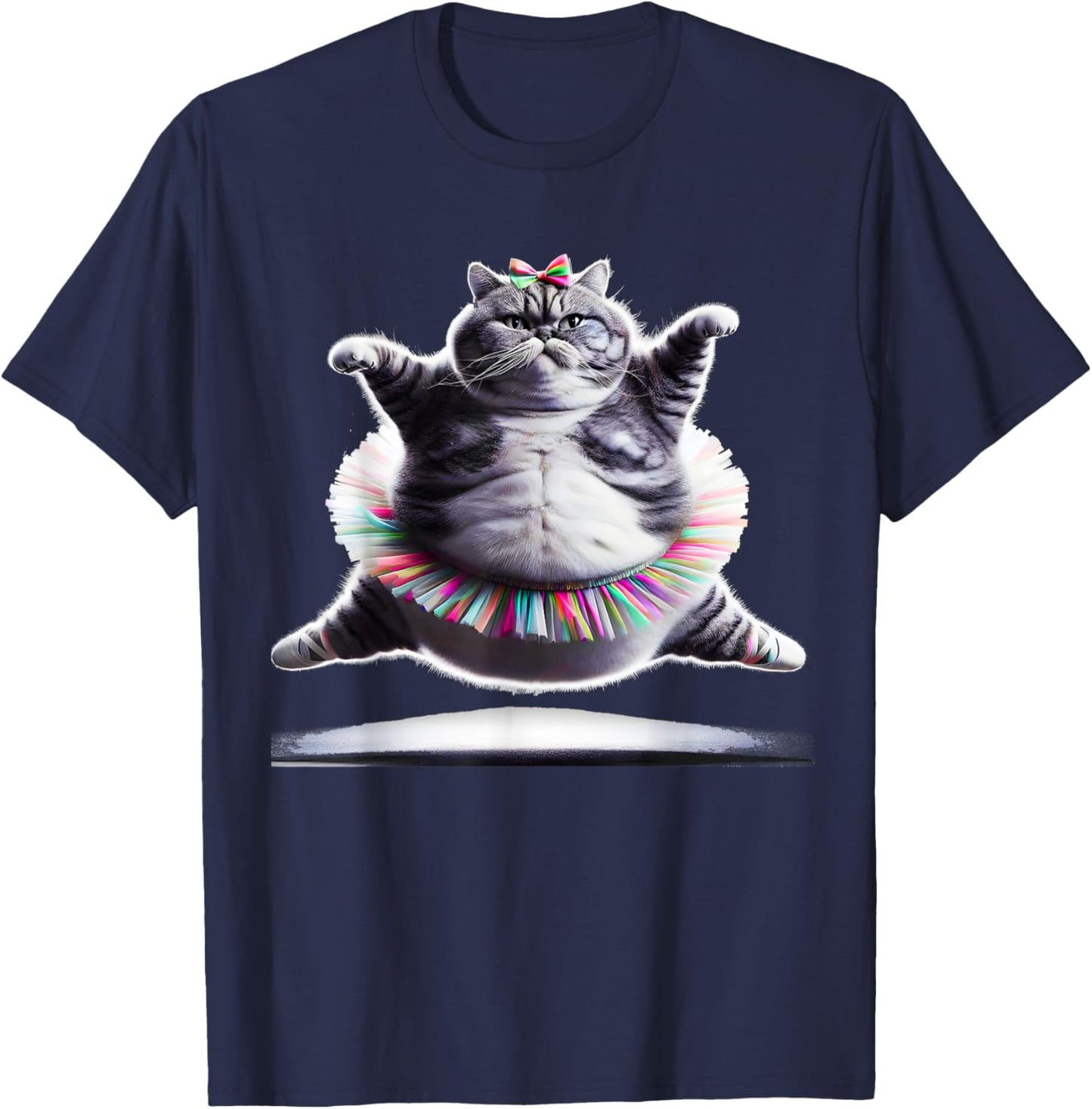 Funny Chubby Ballet Kitty Cat Wearing a Tutu Dancing. T-Shirt - T-Shirt | Navy