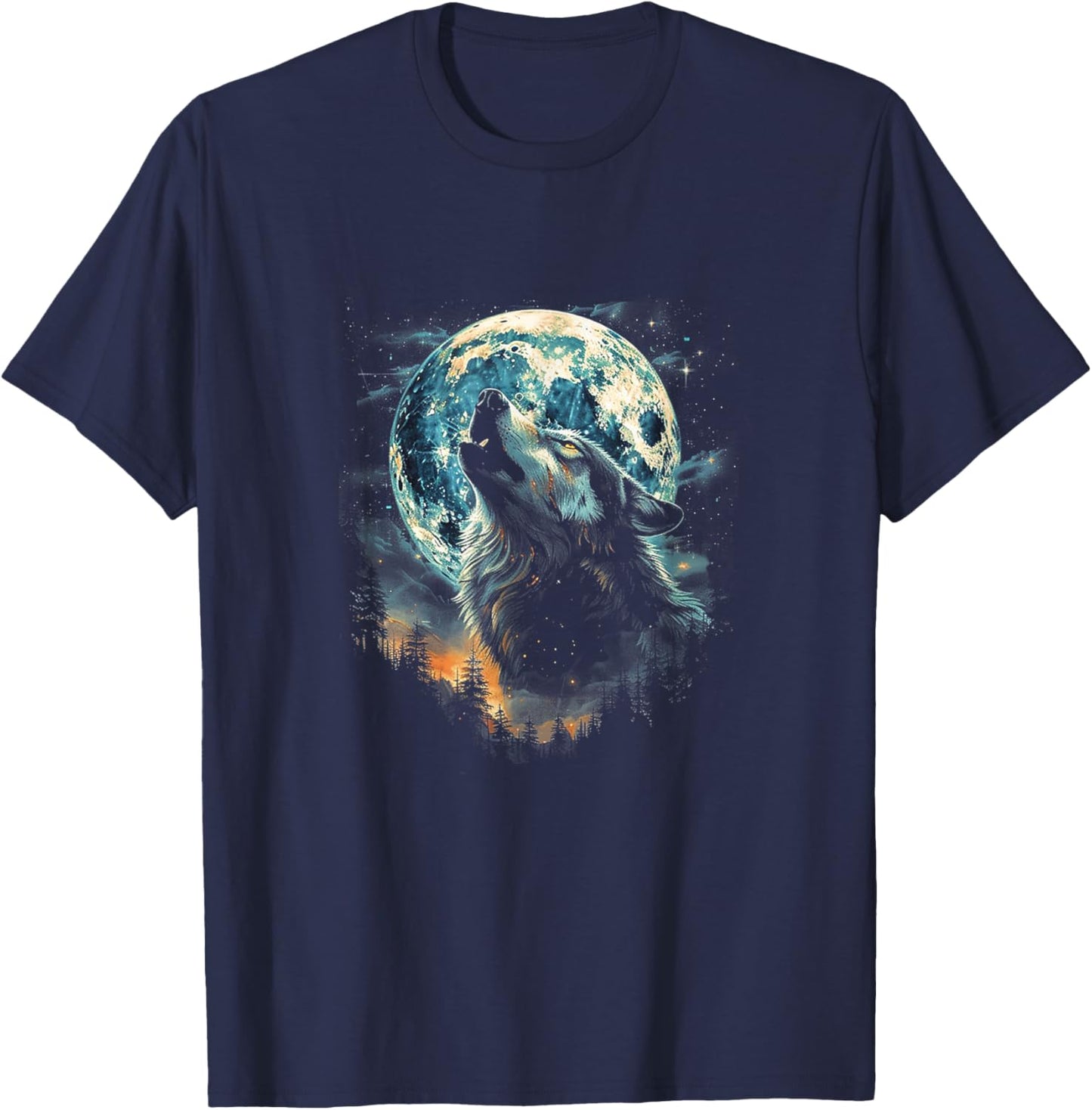 A Wolf in Moonlight Under the Night Sky T-Shirt - T-Shirt | Navy