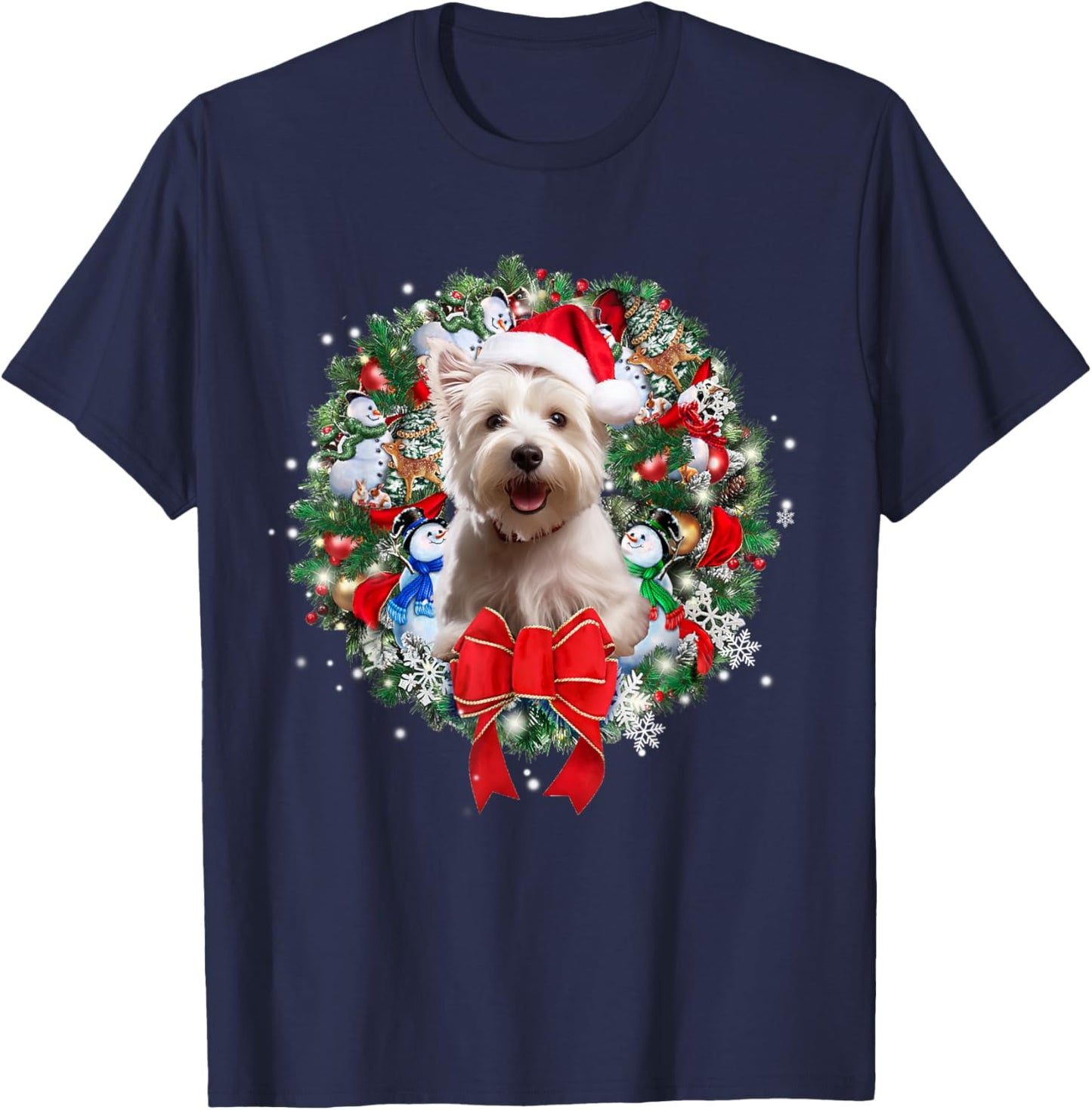 Westie Christmas Wreath Decoration Xmas Pajamas T-Shirt - T-Shirt | Navy