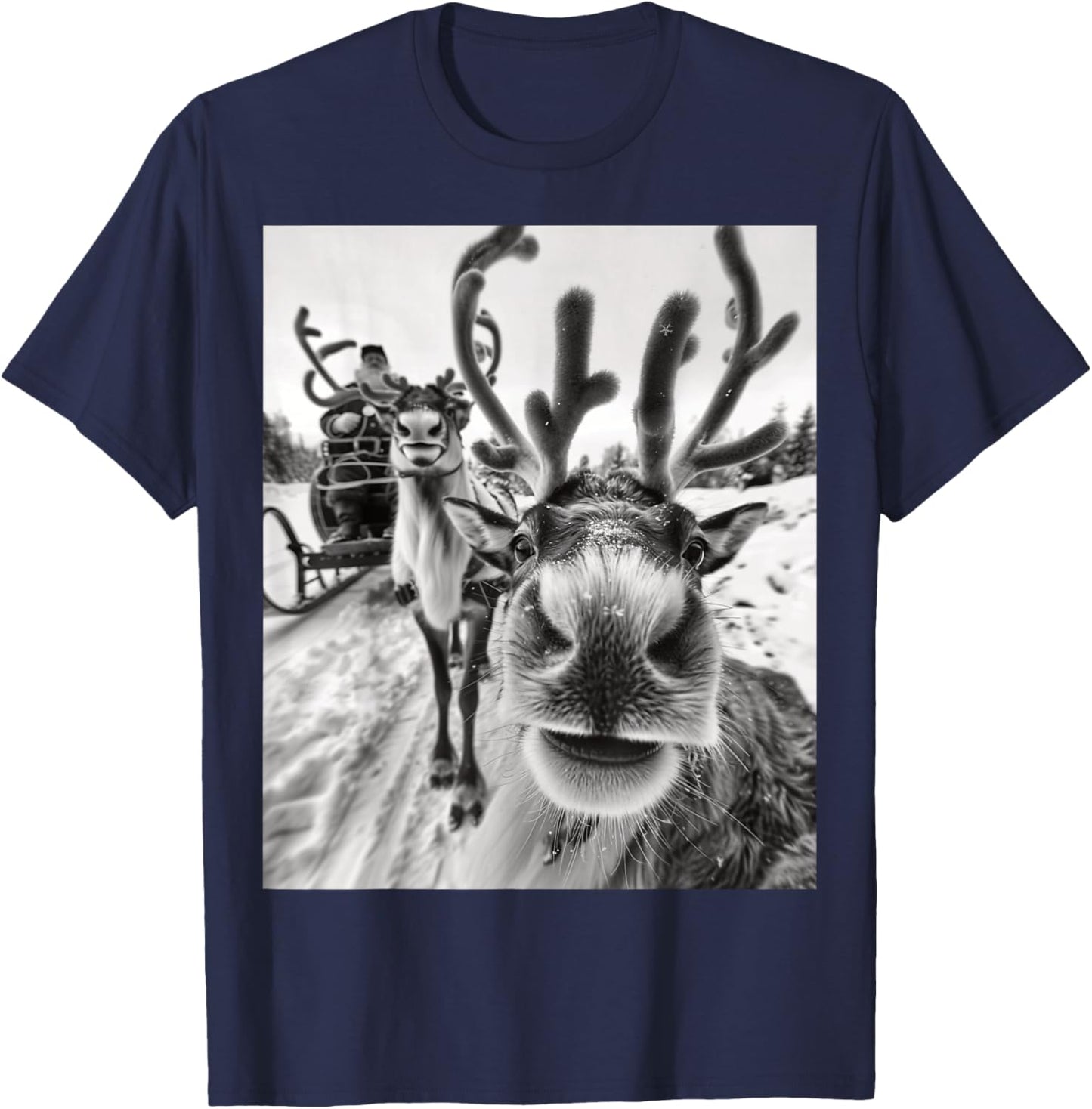 Funny Reindeer Selfie Christmas T-Shirt - T-Shirt | Navy