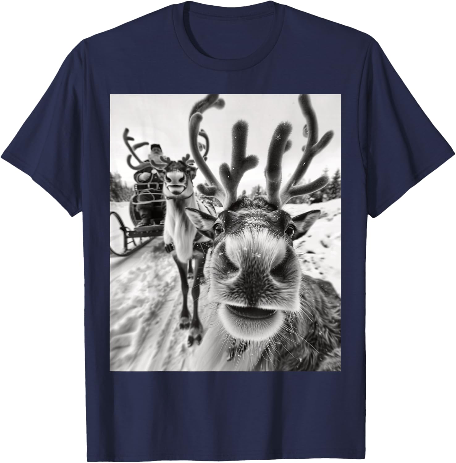 Funny Reindeer Selfie Christmas T-Shirt - T-Shirt | Navy