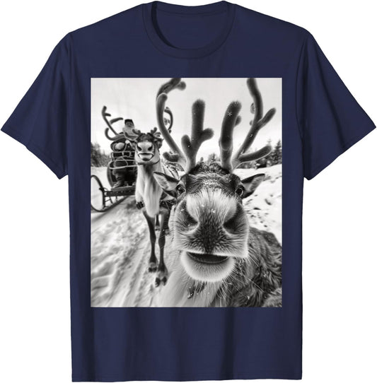 Funny Reindeer Selfie Christmas T-Shirt - T-Shirt | Navy