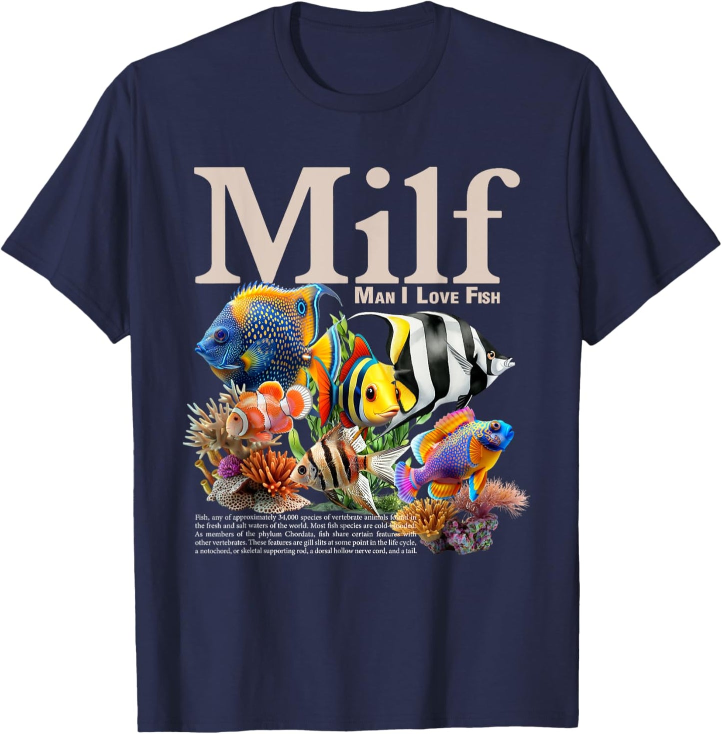 MILF Man I Love Fish Funny Fishing Fisherman Humor Nature T-Shirt - T-Shirt | Navy