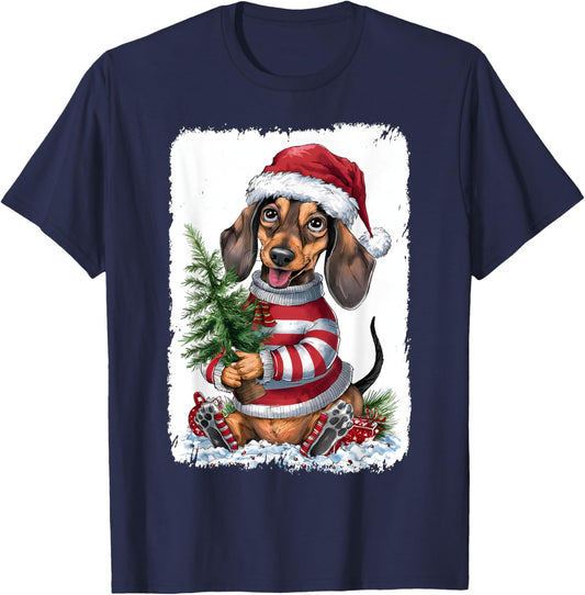 Dachshund Dog Christmas Outfit Dog Santa Hat Cute X-Mas Women Kids T-Shirt - T-Shirt | Navy