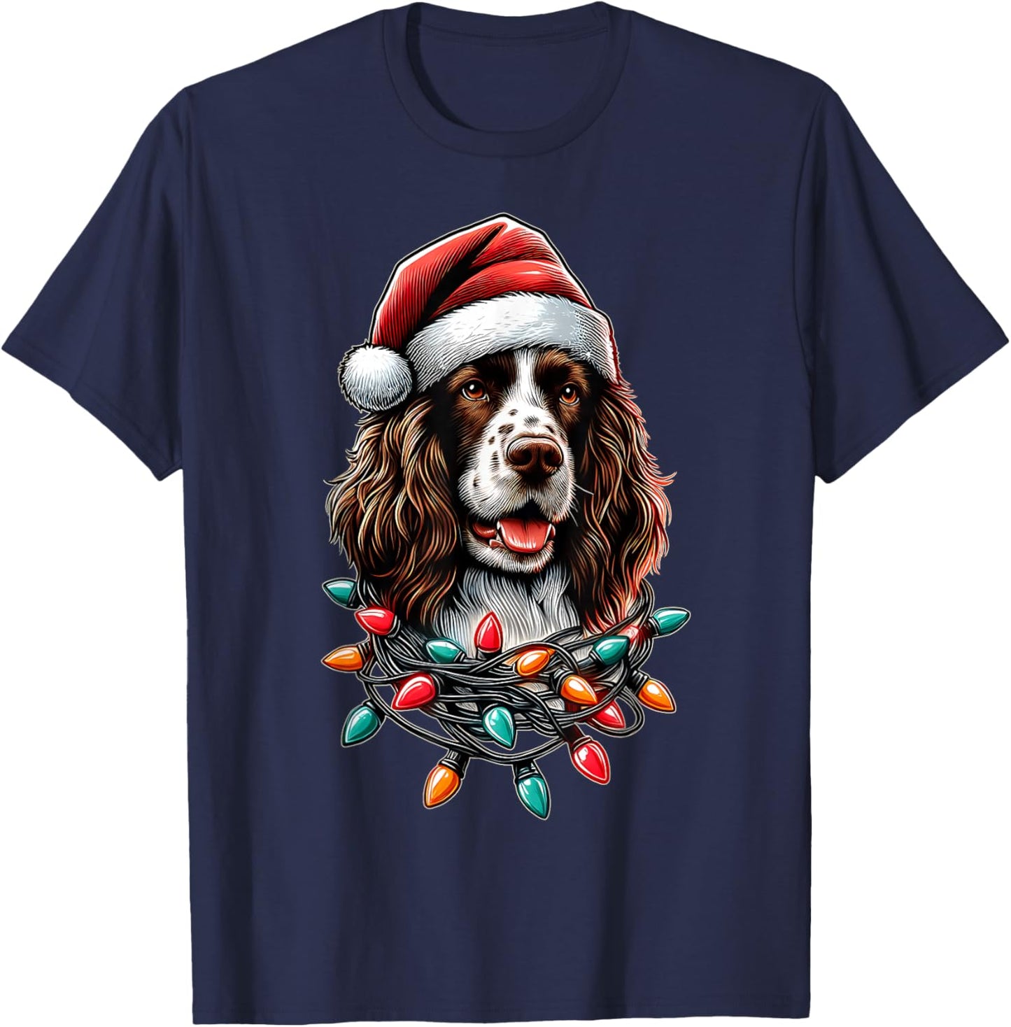 English Springer Spaniel Dog Christmas Hat Xmas T-Shirt - T-Shirt | Navy