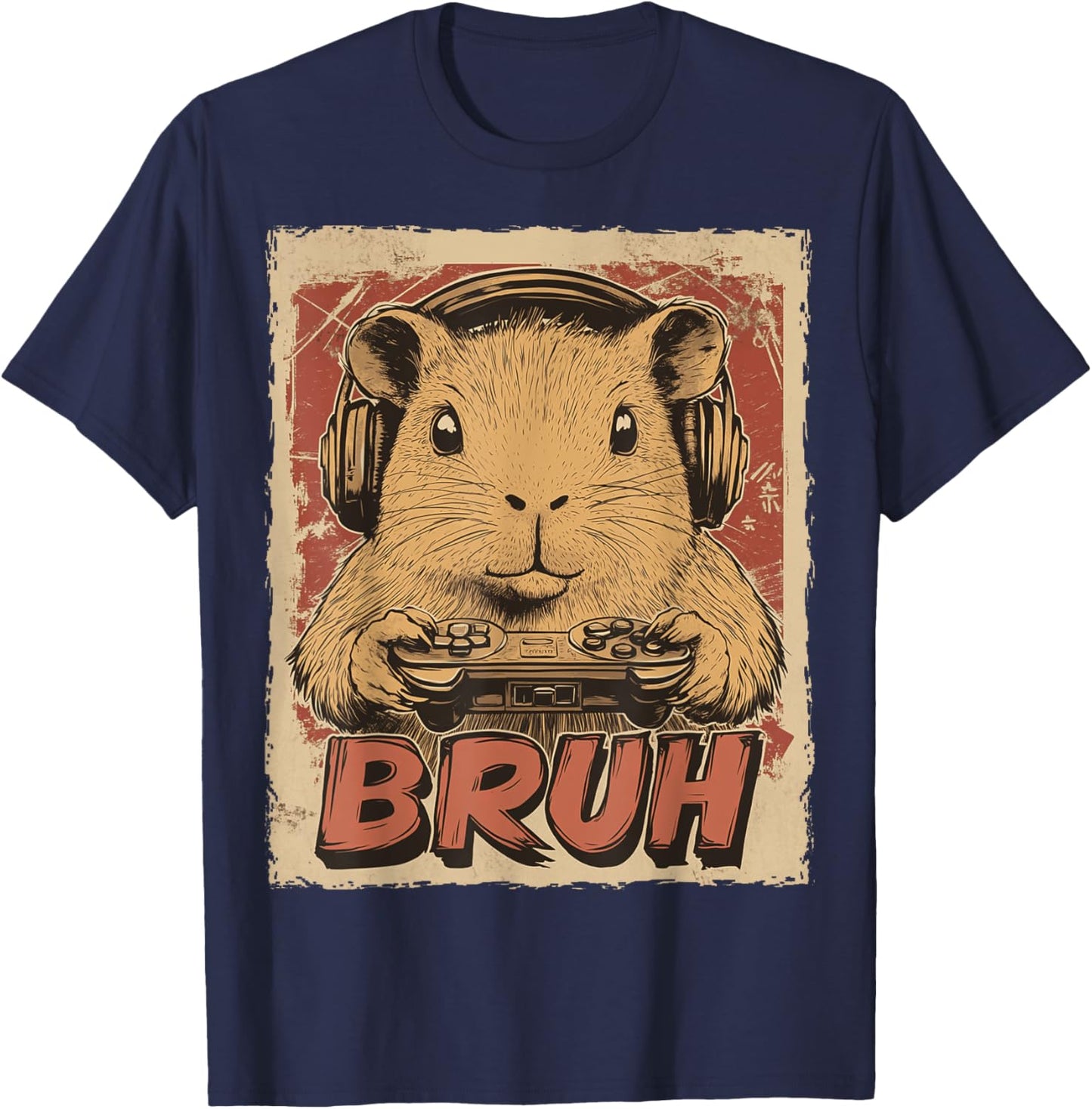 Funny Capybara Bruh Video Games Japanese Anime Manga Kawaii T-Shirt - T-Shirt | Navy
