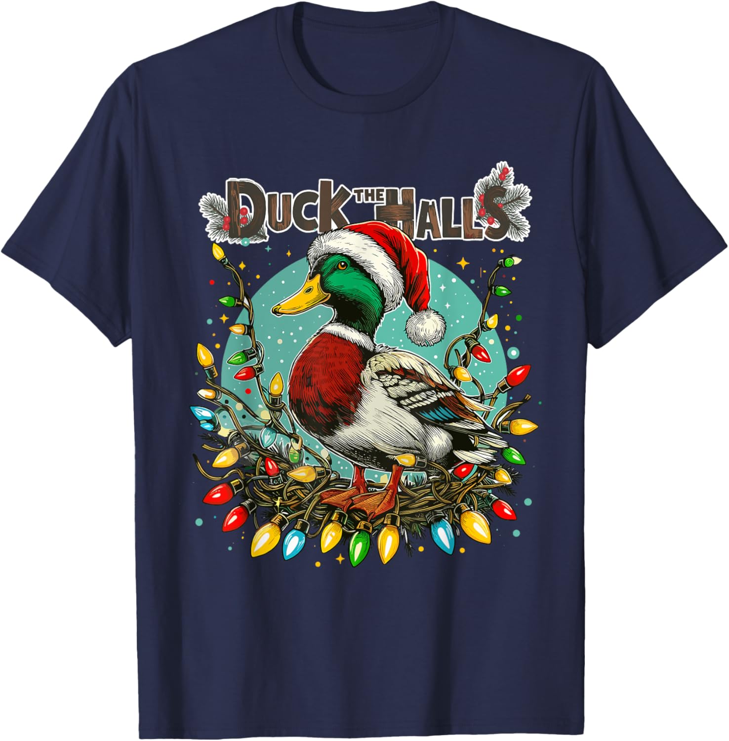 Duck the Halls Christmas Mallard Xmas Hunting Duck Women Men T-Shirt - T-Shirt | Navy