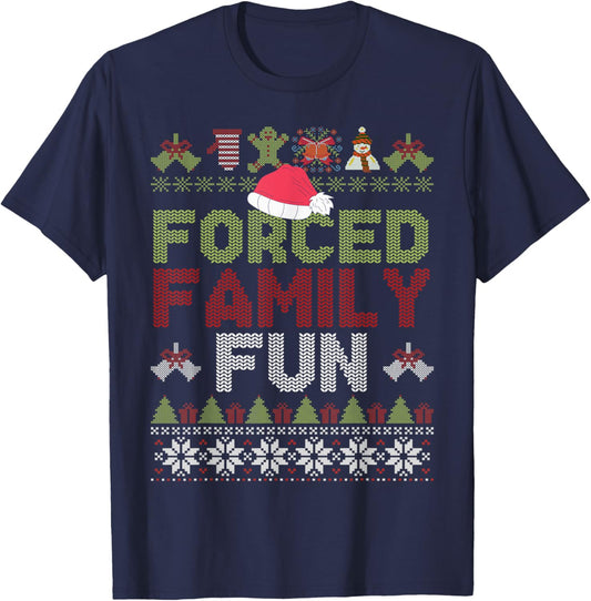 Funny Santa Hat Forced Family-Fun Sarcastic Christmas Pajama T-Shirt - T-Shirt | Navy