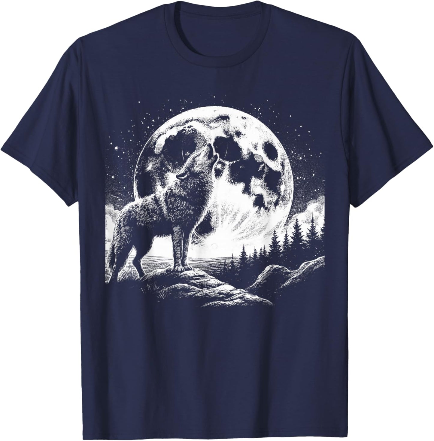 Wolf Howling Moon -Nature Wildlife Forest Animal T-Shirt - T-Shirt | Navy