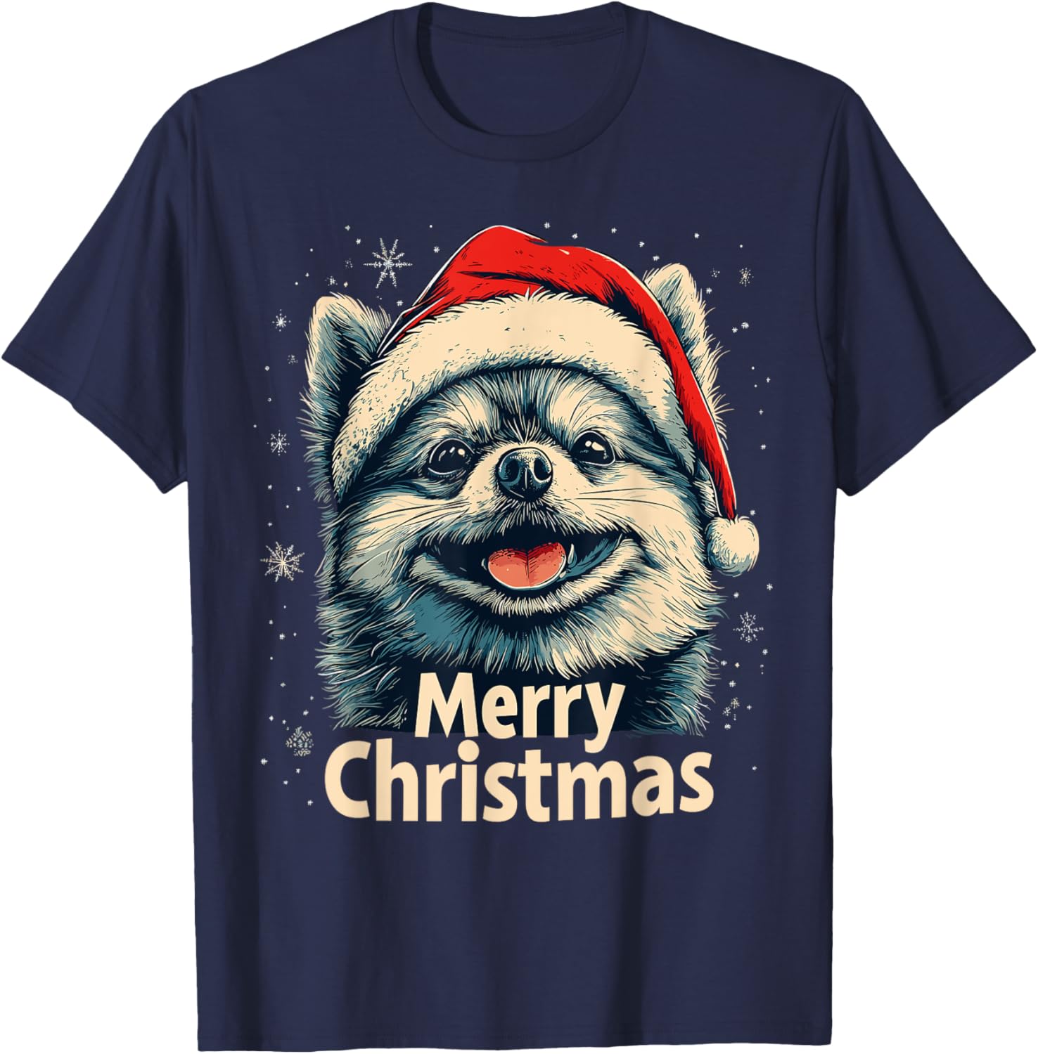 Pomeranian Santa Hat Merry Christmas Xmas Pom Lover Pajama T-Shirt - T-Shirt | Navy
