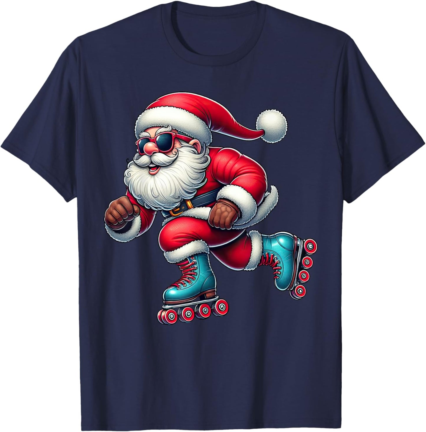 Santa Claus Roller Skating Skater Roller Skates Christmas T-Shirt - T-Shirt | Navy