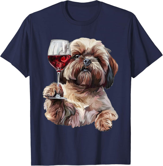 Shih Tzu Wine T-Shirt - T-Shirt | Navy