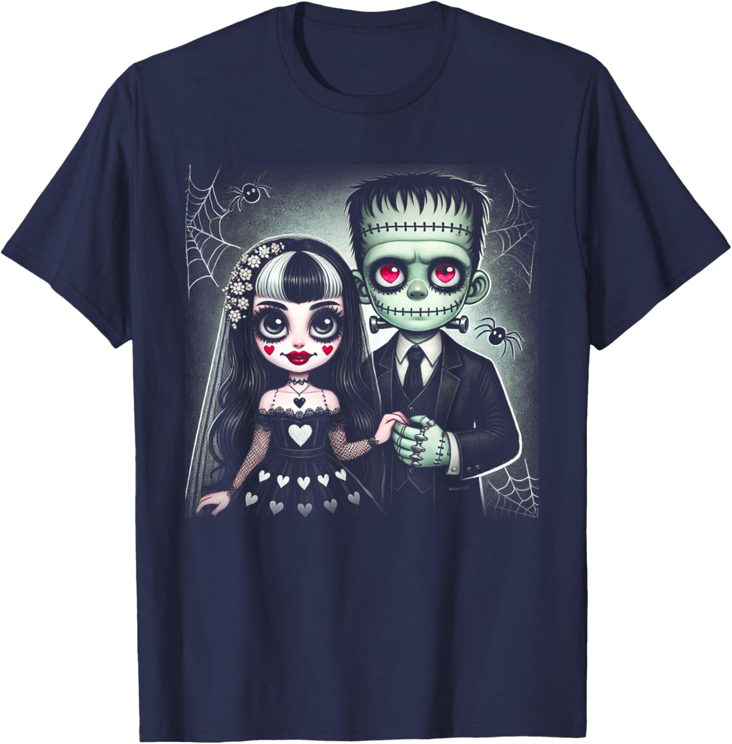 Halloween Lovers Frankenstein Skeleton Women Family T-Shirt - T-Shirt | Navy