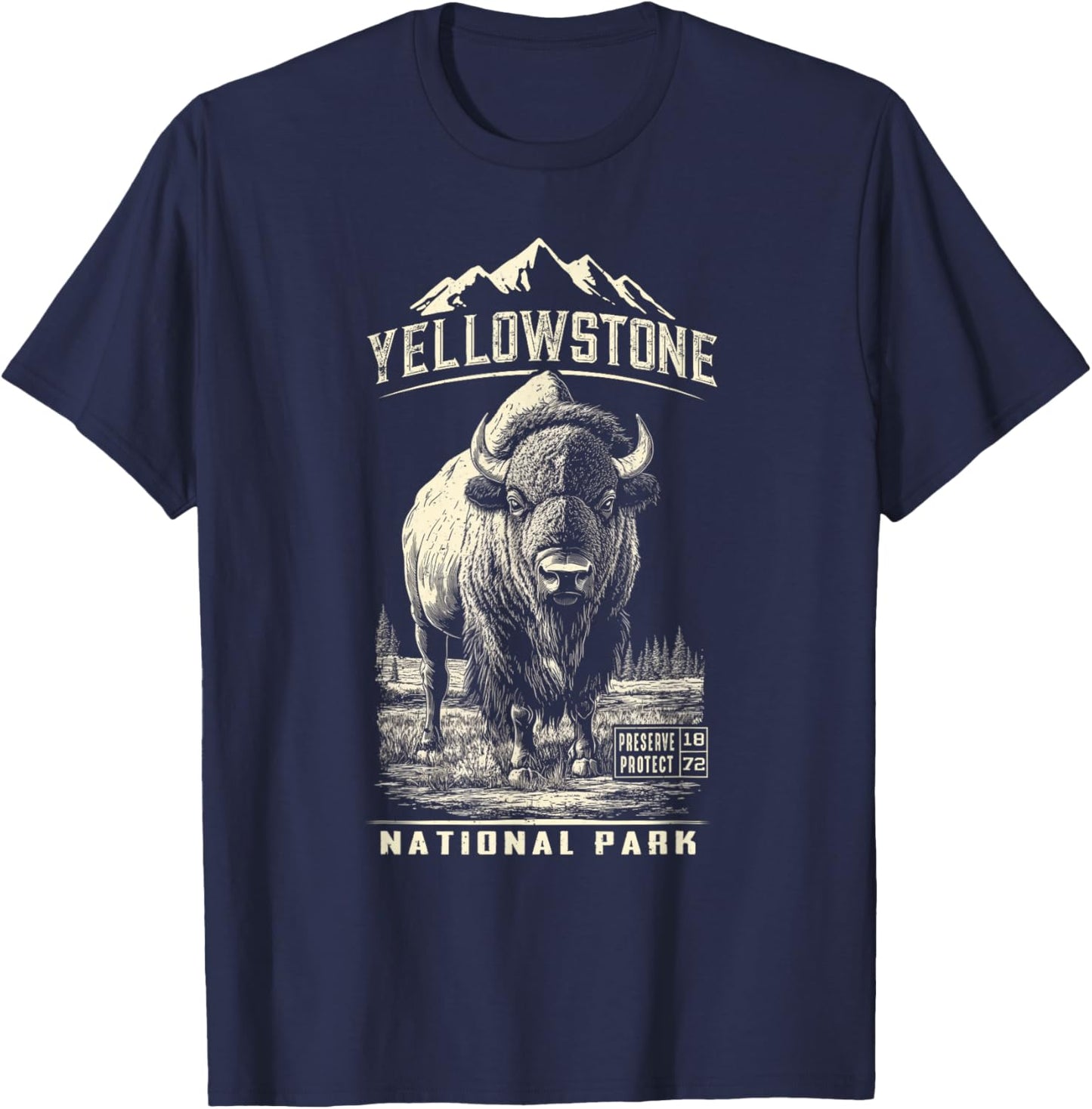 Buffalo American Bison Yellowstone National Park T-Shirt - T-Shirt | Navy