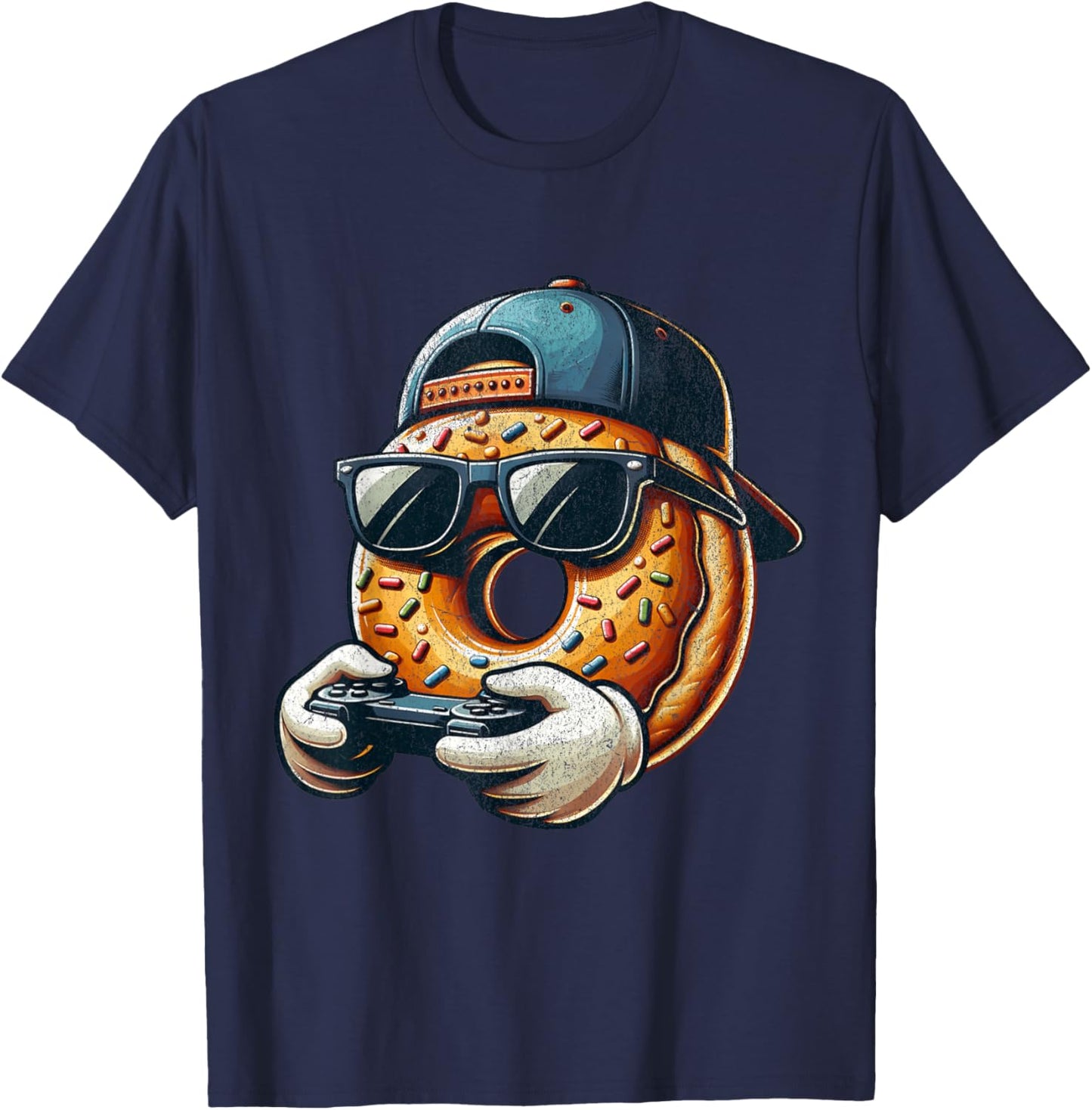 Cool Donut Playing Video Games. Funny Video Games Donuts T-Shirt - T-Shirt | Navy