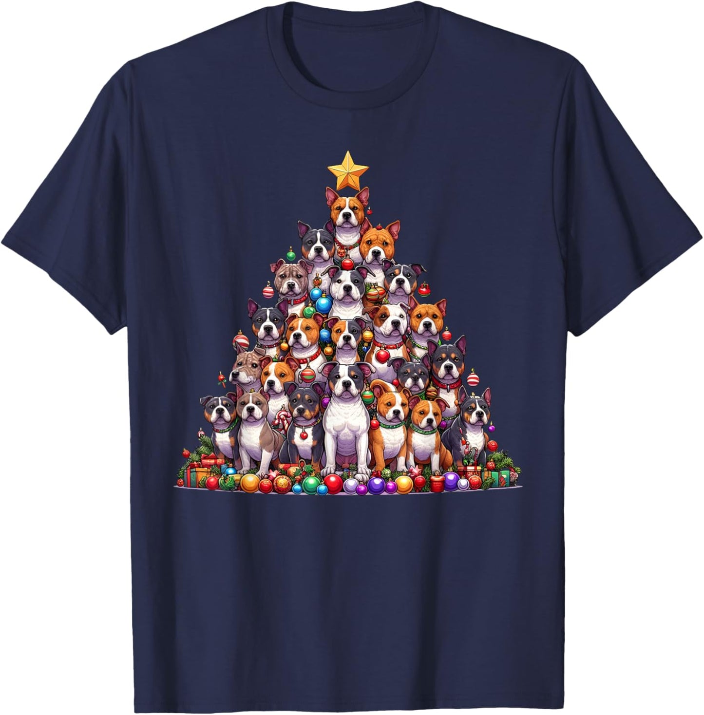Cute American Staffordshire Terrier Christmas Tree Dog Kids T-Shirt - T-Shirt | Navy