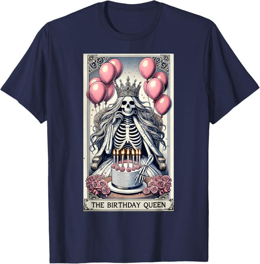 Birthday Queen Tarot Card Cute Gothic Skeleton Halloween T-Shirt - T-Shirt | Navy
