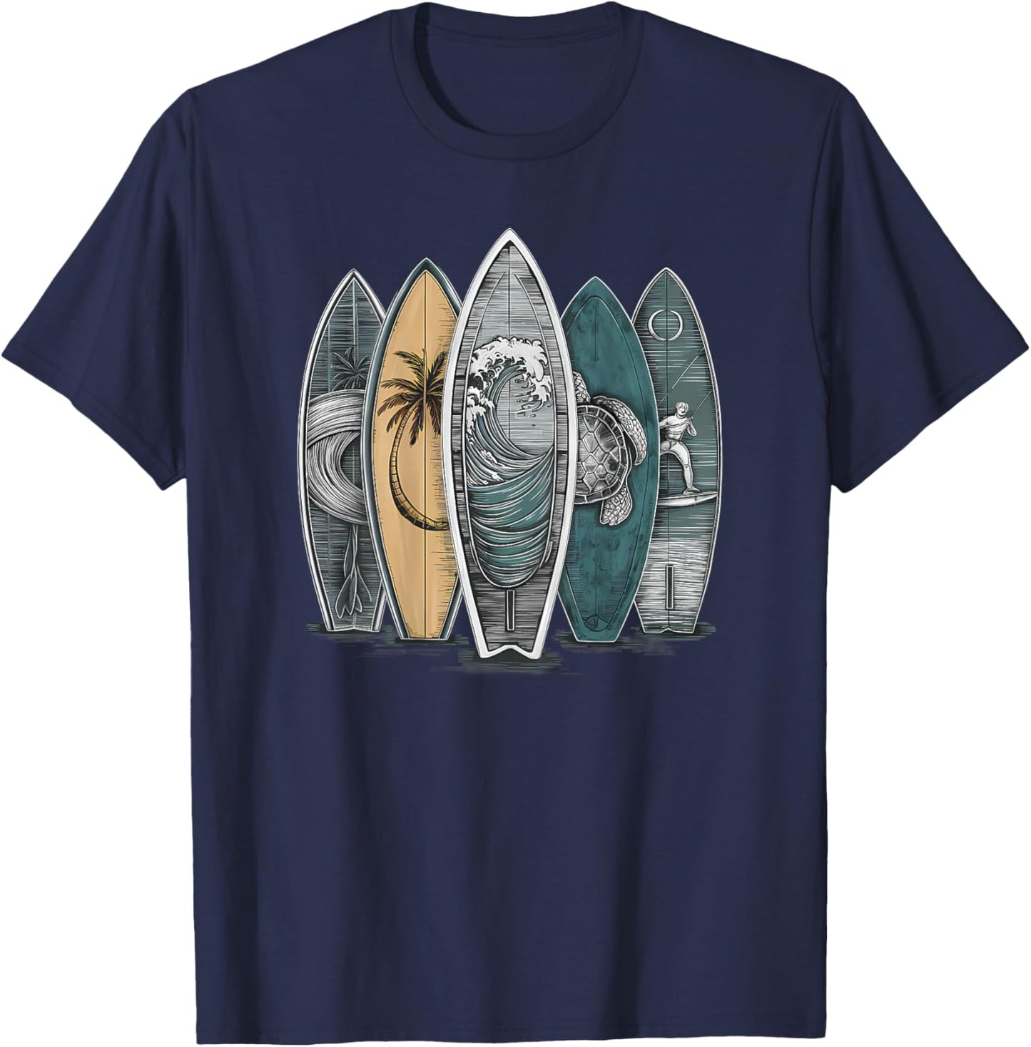 On Back Surfing Tropical Surfboards Vintage Surfboard Surfer T-Shirt - T-Shirt | Navy