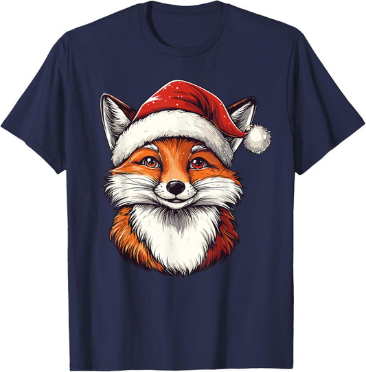 Fox Santa Hat Xmas Christmas Fox Lover Pajama Men Women Kids T-Shirt - T-Shirt | Navy