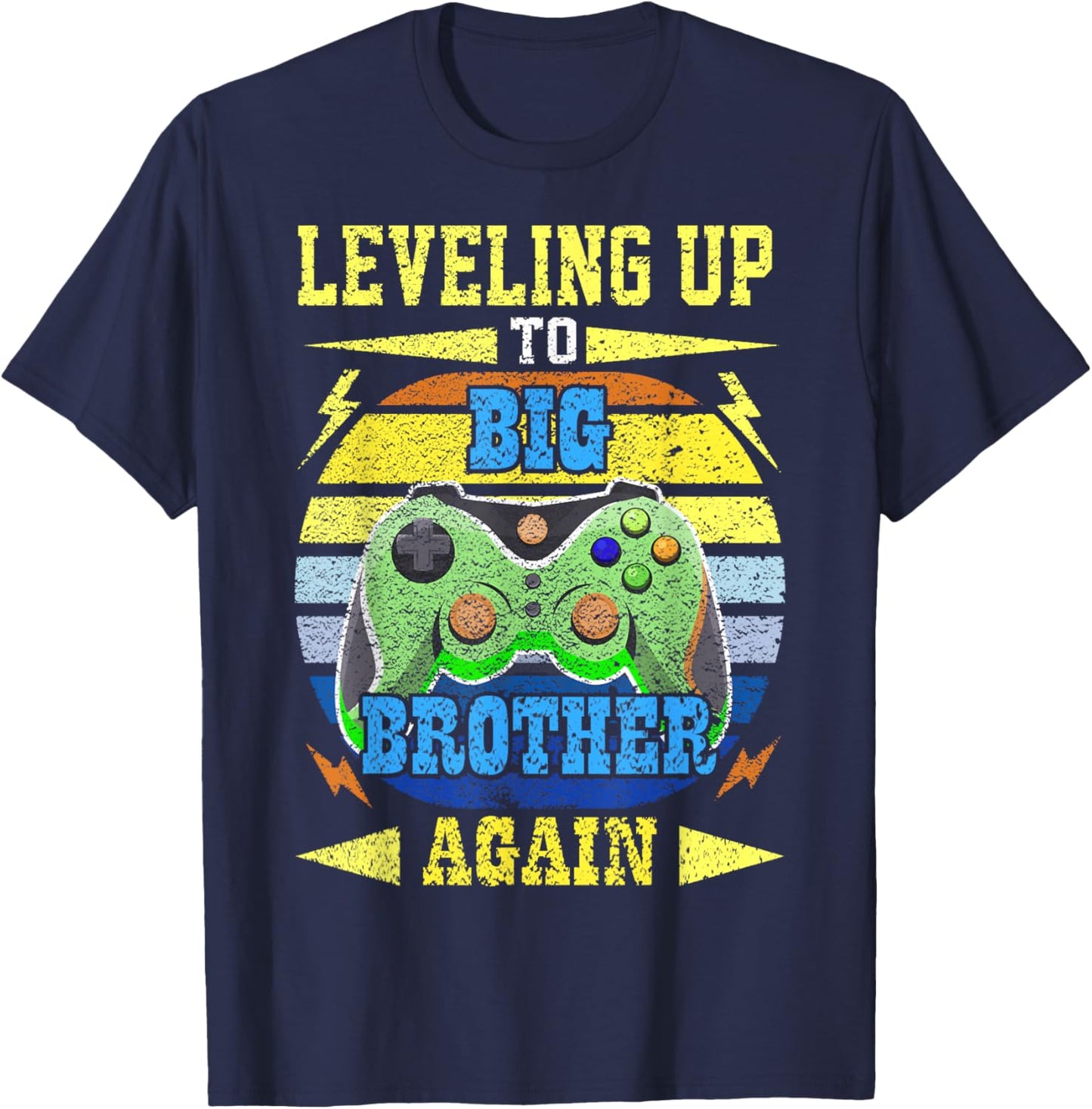 Funny Leveling Up To Big Brother Again Big Bro Gaming Gifts T-Shirt - T-Shirt | Navy