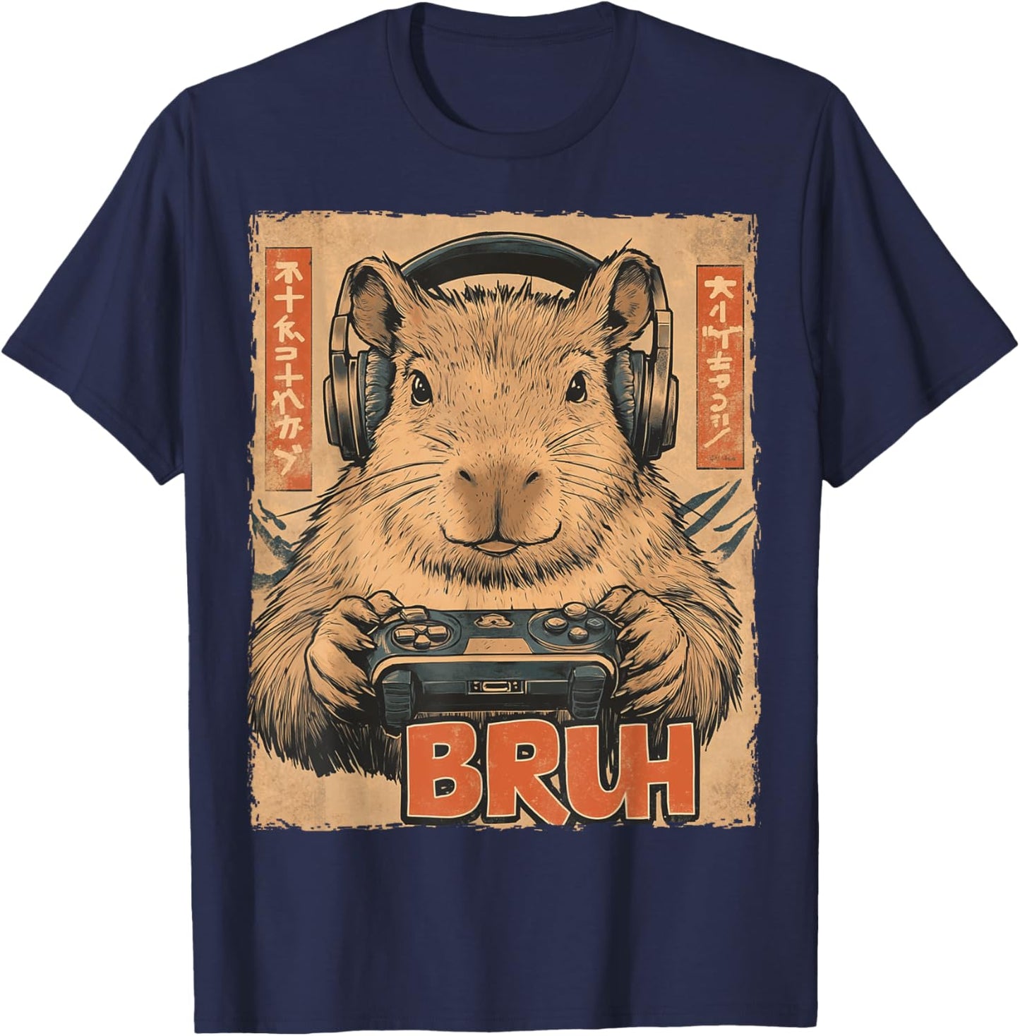 Funny Capybara Bruh Video Games Japanese Anime Manga Kawaii T-Shirt - T-Shirt | Navy