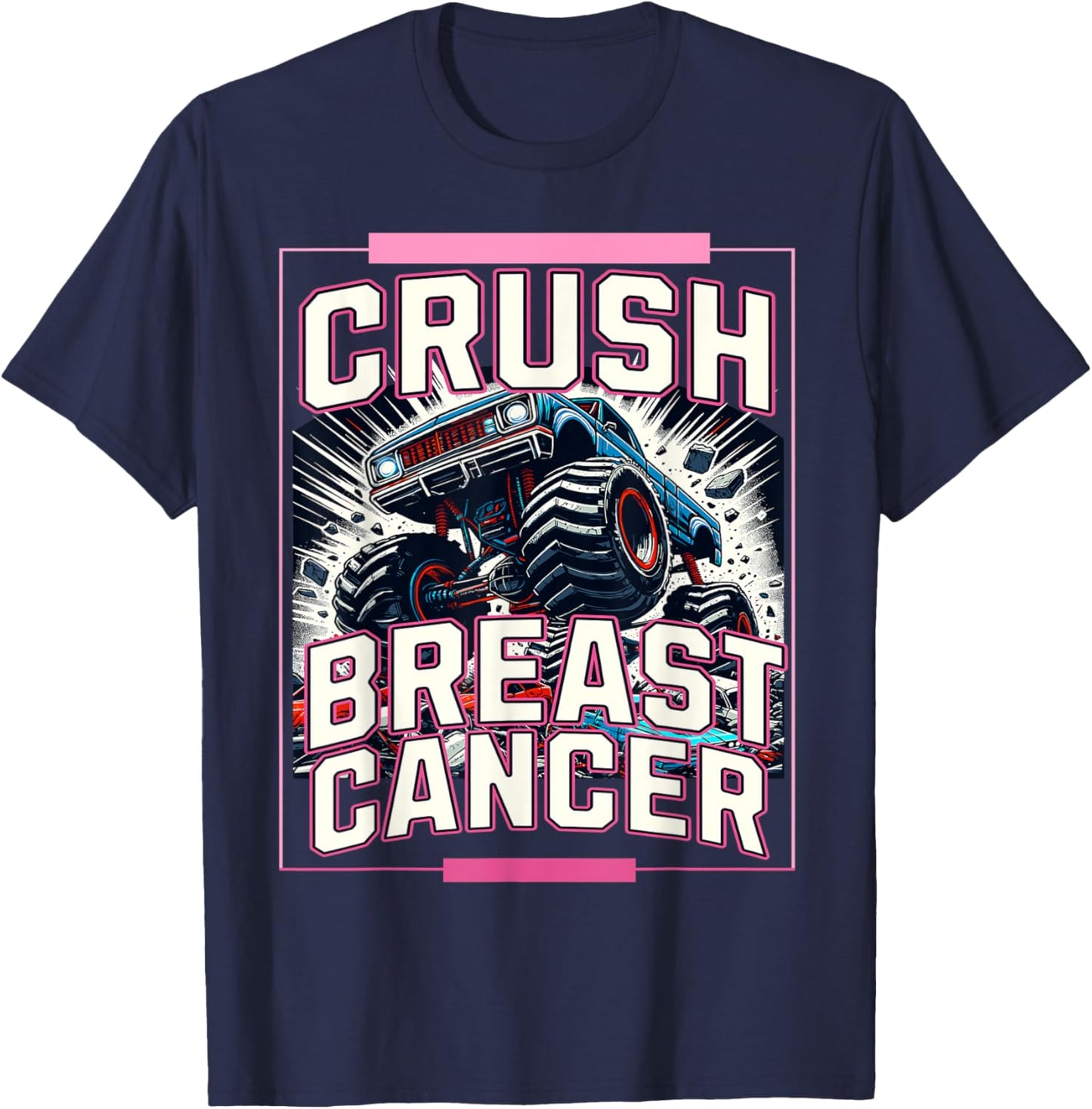 Crush Breast Cancer Awareness Monster Truck Toddler Boy Kids T-Shirt - T-Shirt | Navy
