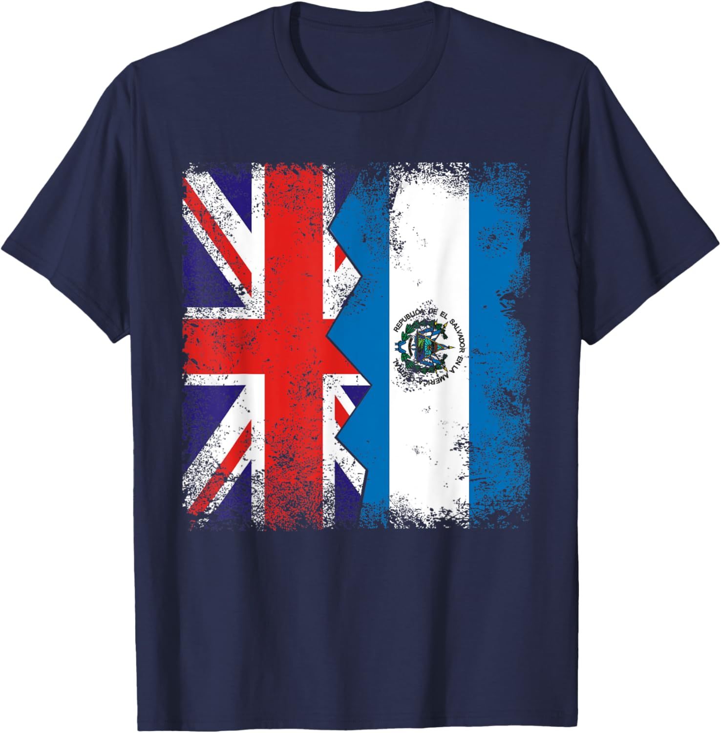Salvadorian Roots | Half British Flags | UK El Salvador T-Shirt - T-Shirt | Navy