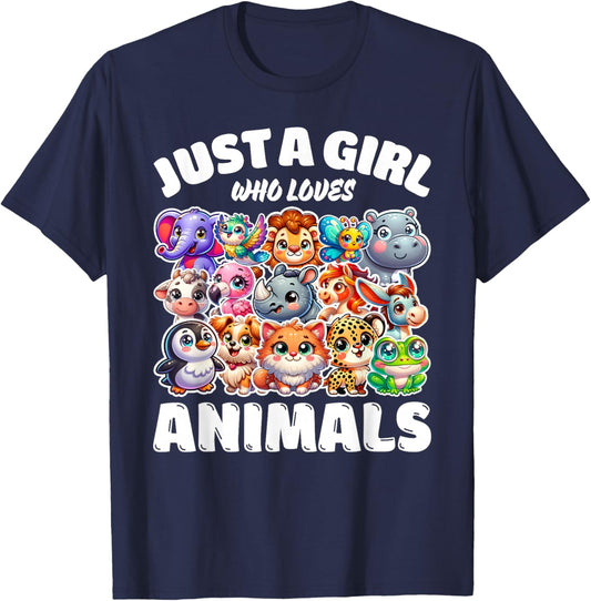 Just A Girl Who Loves Animals, Cute Animal Lovers T-Shirt - T-Shirt | Navy
