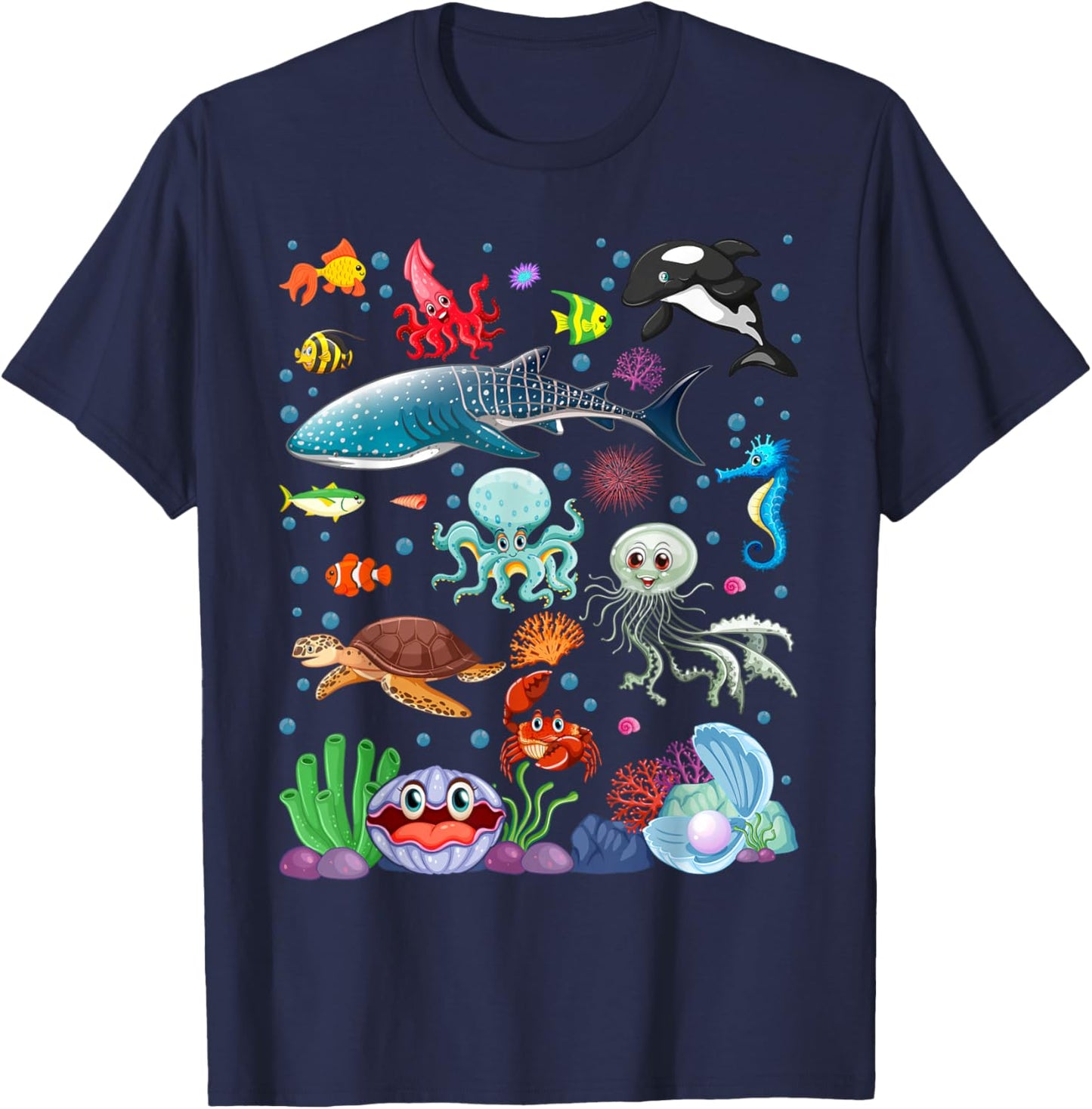 Cute Sea Animals Kids Children Ocean Creatures Clownfish T-Shirt - T-Shirt | Navy
