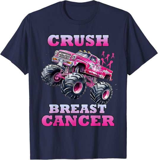 Crush Breast Cancer Monster Truck Wear Pink Kids Boys Girls T-Shirt - T-Shirt | Navy