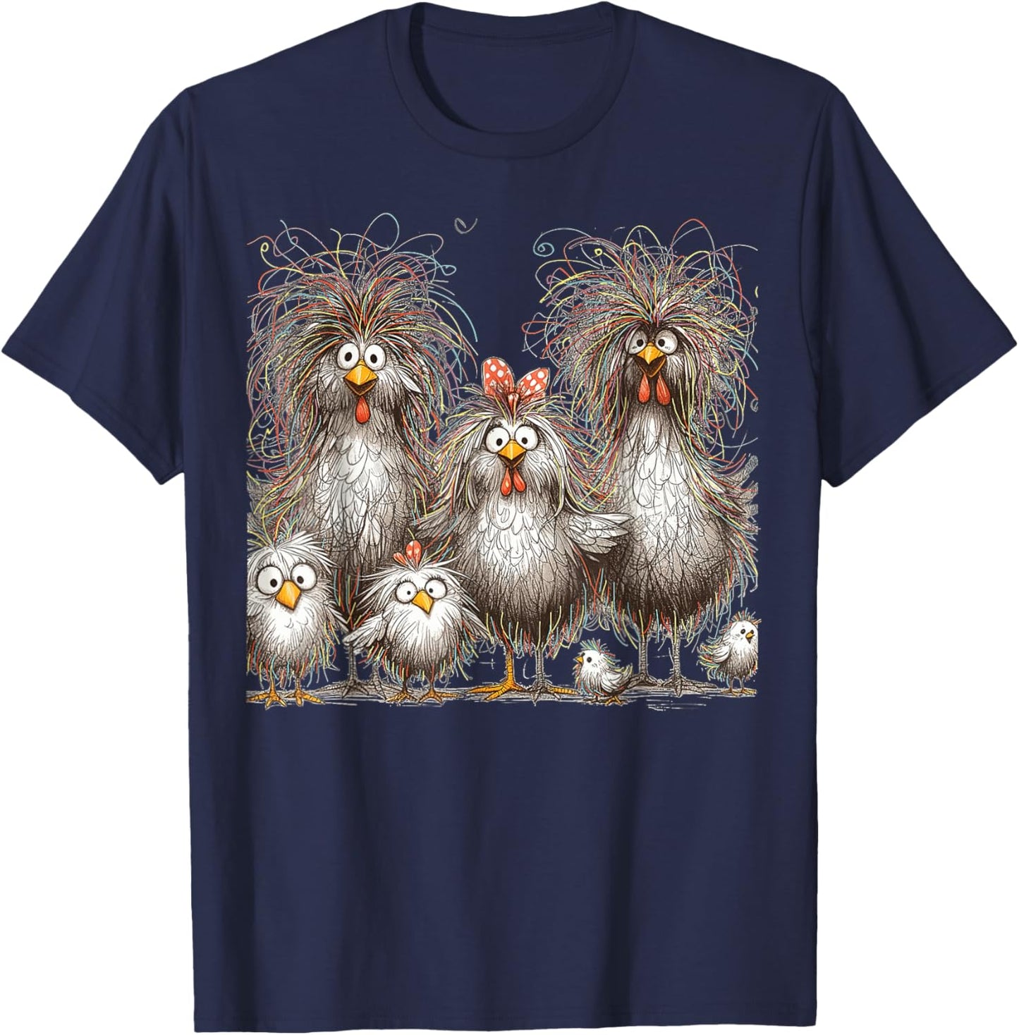 Eagerlys Colorful Funny Chicken Art, Crazy Chicken Family T-Shirt - T-Shirt | Navy