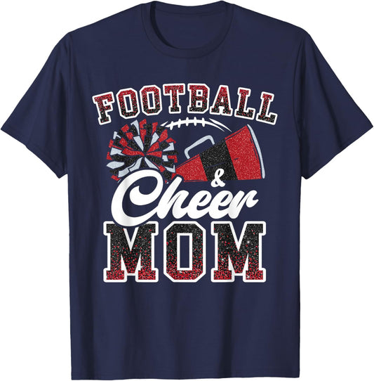 Loud Proud Football And Cheer Mom Cheerleader Mom Mama Red T-Shirt - T-Shirt | Navy