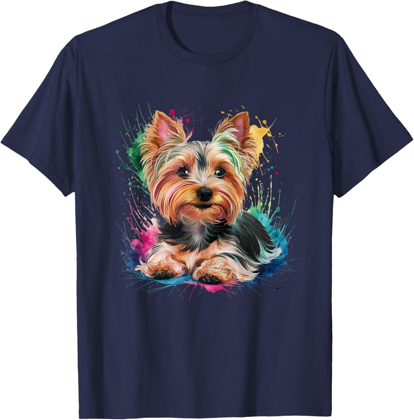 Men Woman Colorful Watercolor Yorkshire Terrier T-Shirt - T-Shirt | Navy