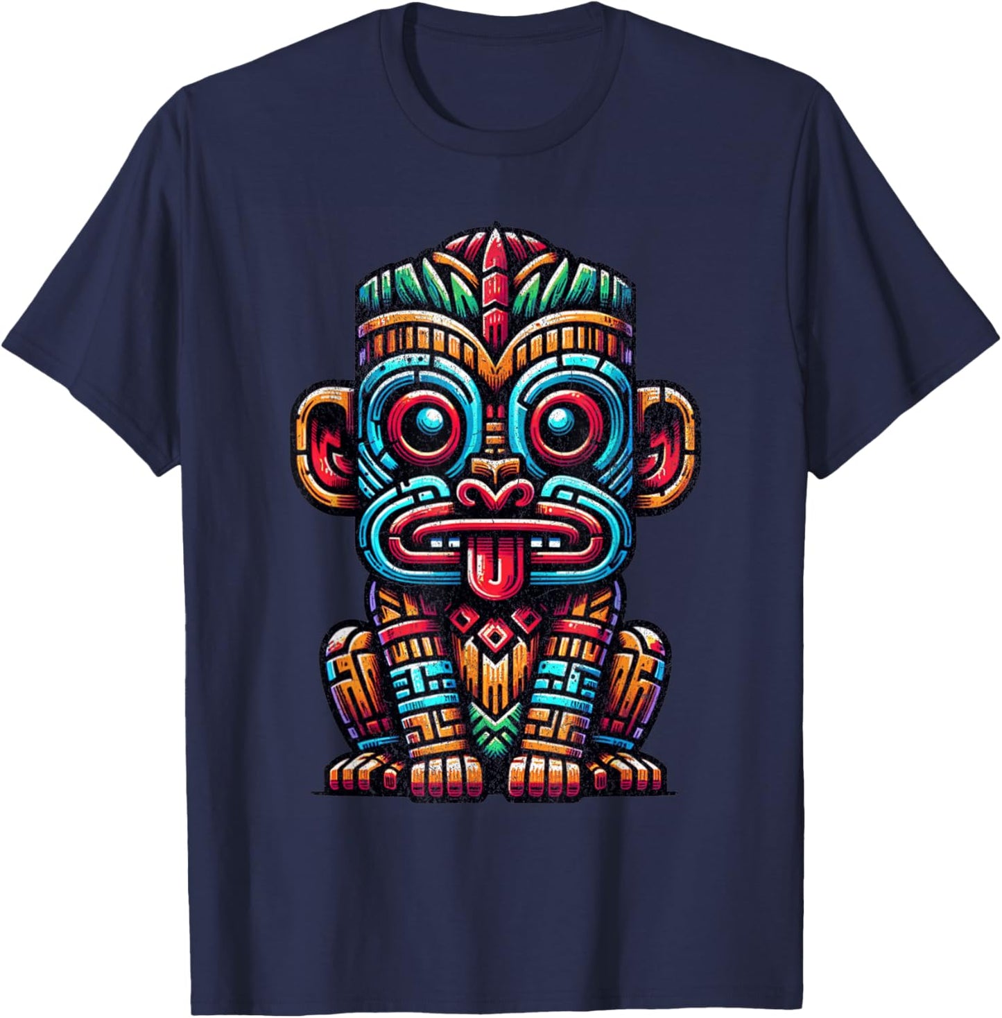 Tiki Totem Monkey Shirt Polynesian Lanai Hawaiian Animal T-Shirt - T-Shirt | Navy