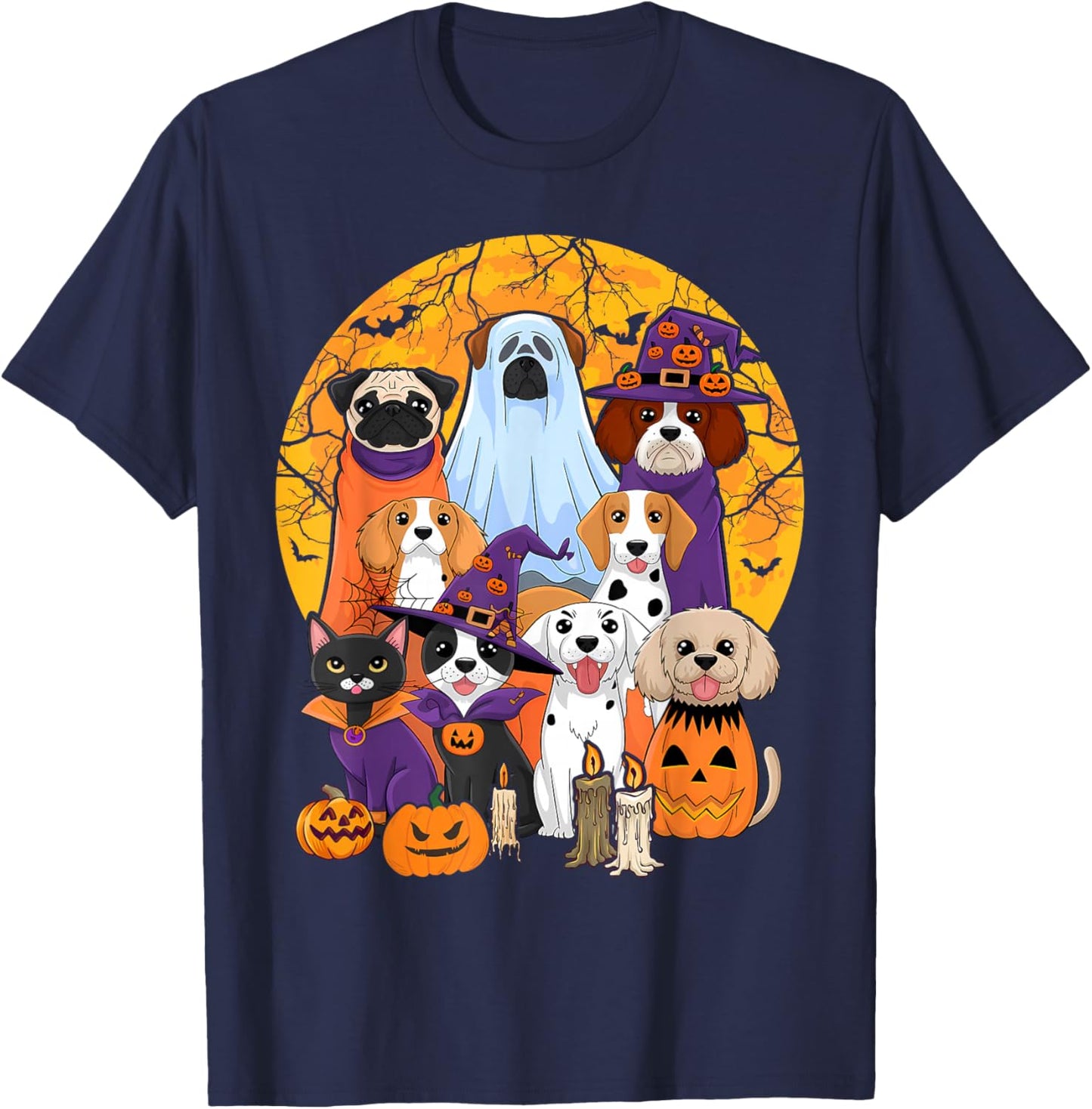Dog Ghost Cute Dog Dressed As Ghost Funny Halloween Dog T-Shirt - T-Shirt | Navy