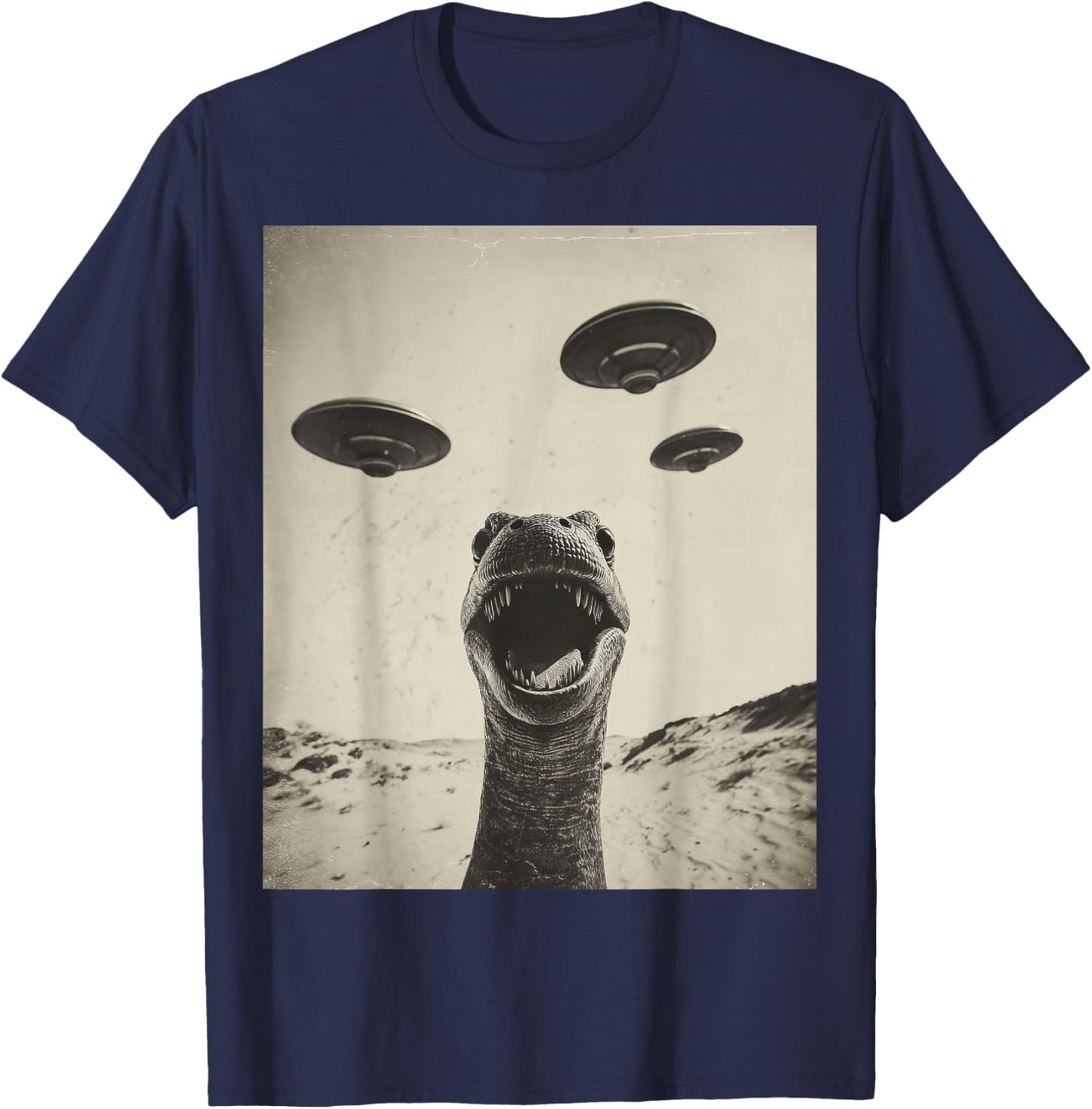 Funny Loch Ness Monster Selfie with UFOs Weird Loch Ness T-Shirt - T-Shirt | Navy