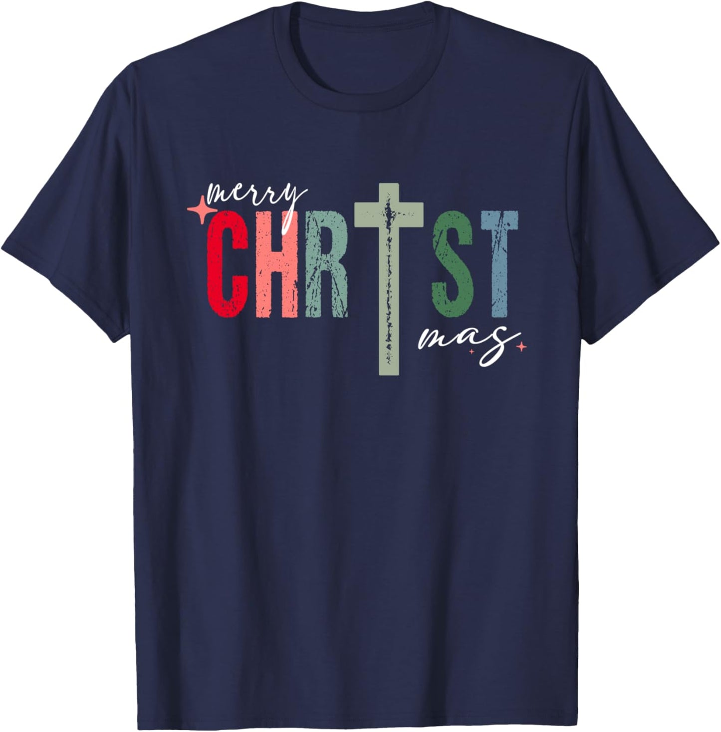 Merry Christmas Christian Jesus Cross Faith Religious Xmas T-Shirt - T-Shirt | Navy