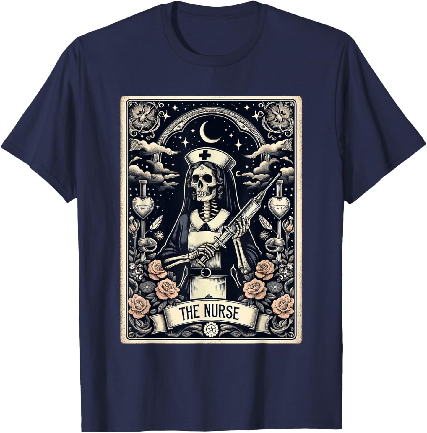 The Nurse Skeleton Tarot Card Funny Halloween Nurse T-Shirt - T-Shirt | Navy