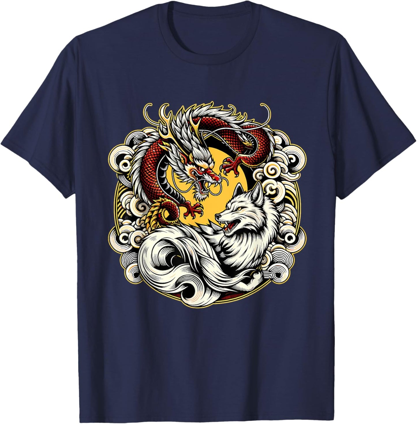 Japanese Dragon Nine-tailed Fox Kitsune T-Shirt - T-Shirt | Navy