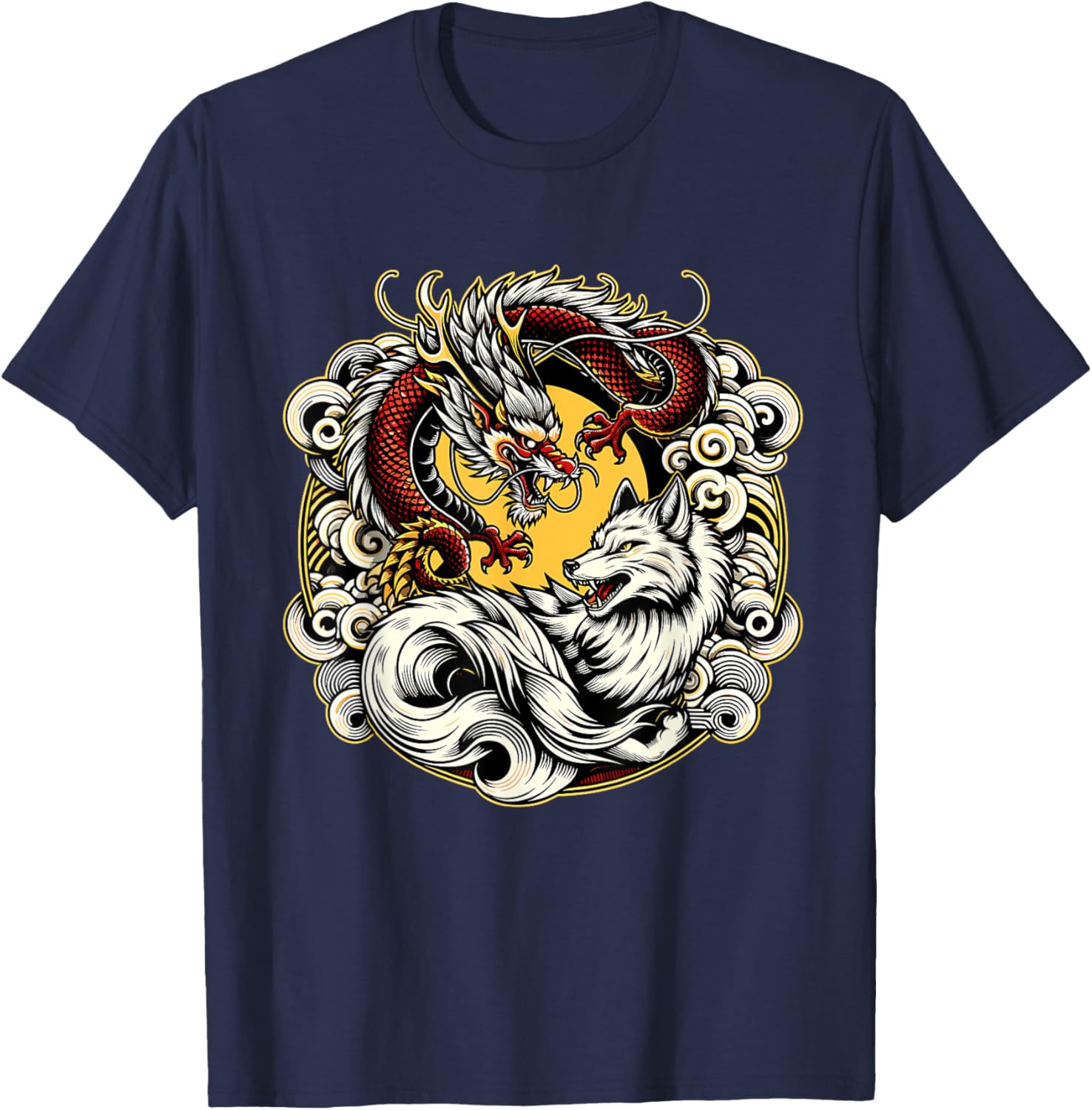 Japanese Dragon Nine-tailed Fox Kitsune T-Shirt - T-Shirt | Navy