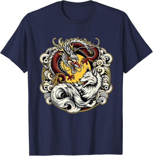Japanese Dragon Nine-tailed Fox Kitsune T-Shirt - T-Shirt | Navy