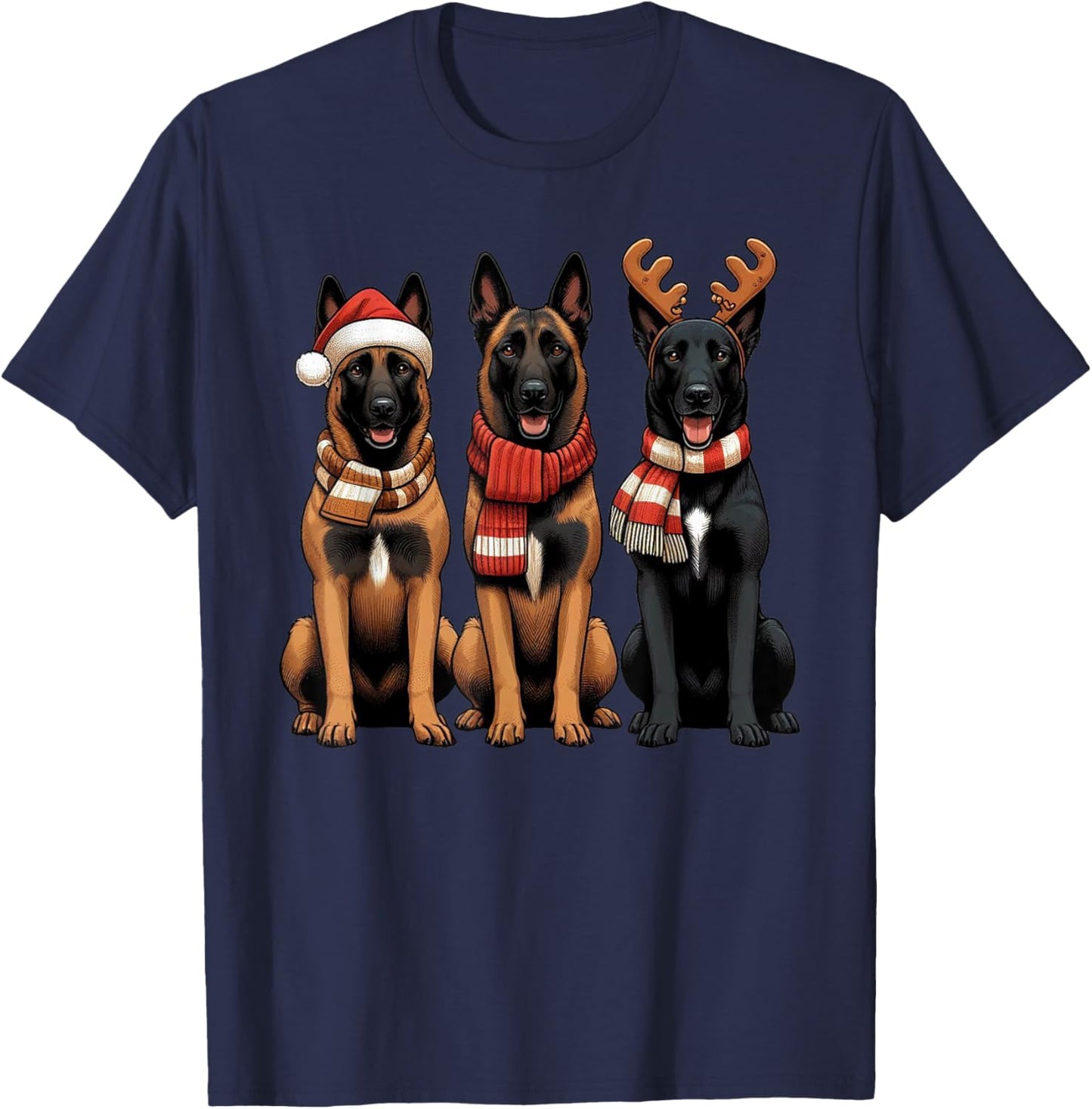 Santa Reindeer Belgian Malinois Christmas Malinois Dog Lover Women T-Shirt - T-Shirt | Navy
