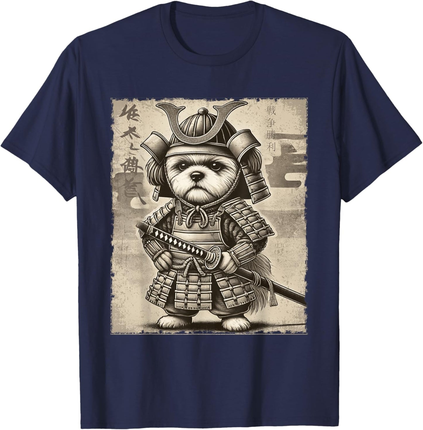 Shih Tzu Dog Samurai Funny T-Shirt - T-Shirt | Navy