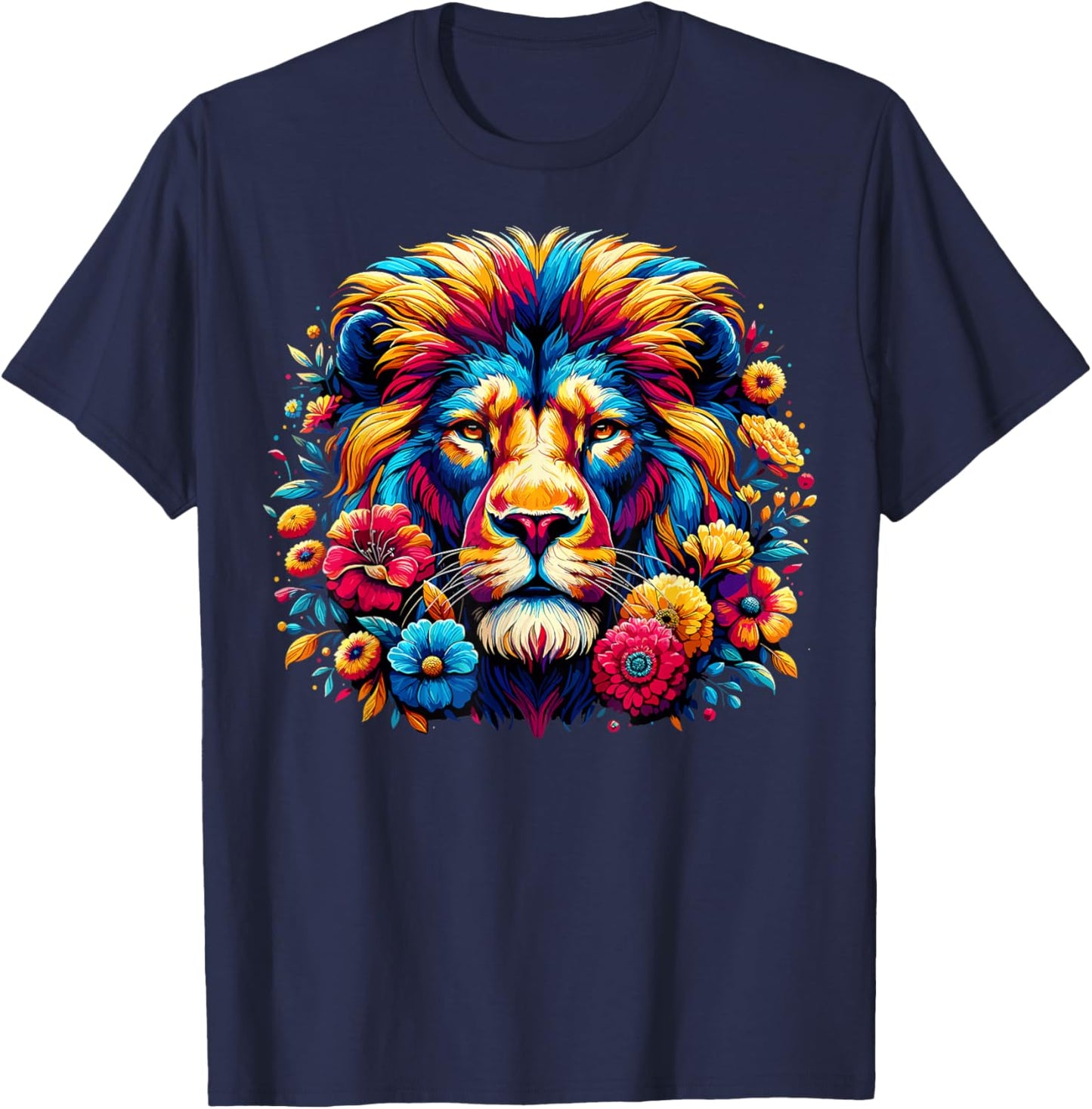 Lion Face Colorful Wild Animal Cute Lion T-Shirt - T-Shirt | Navy